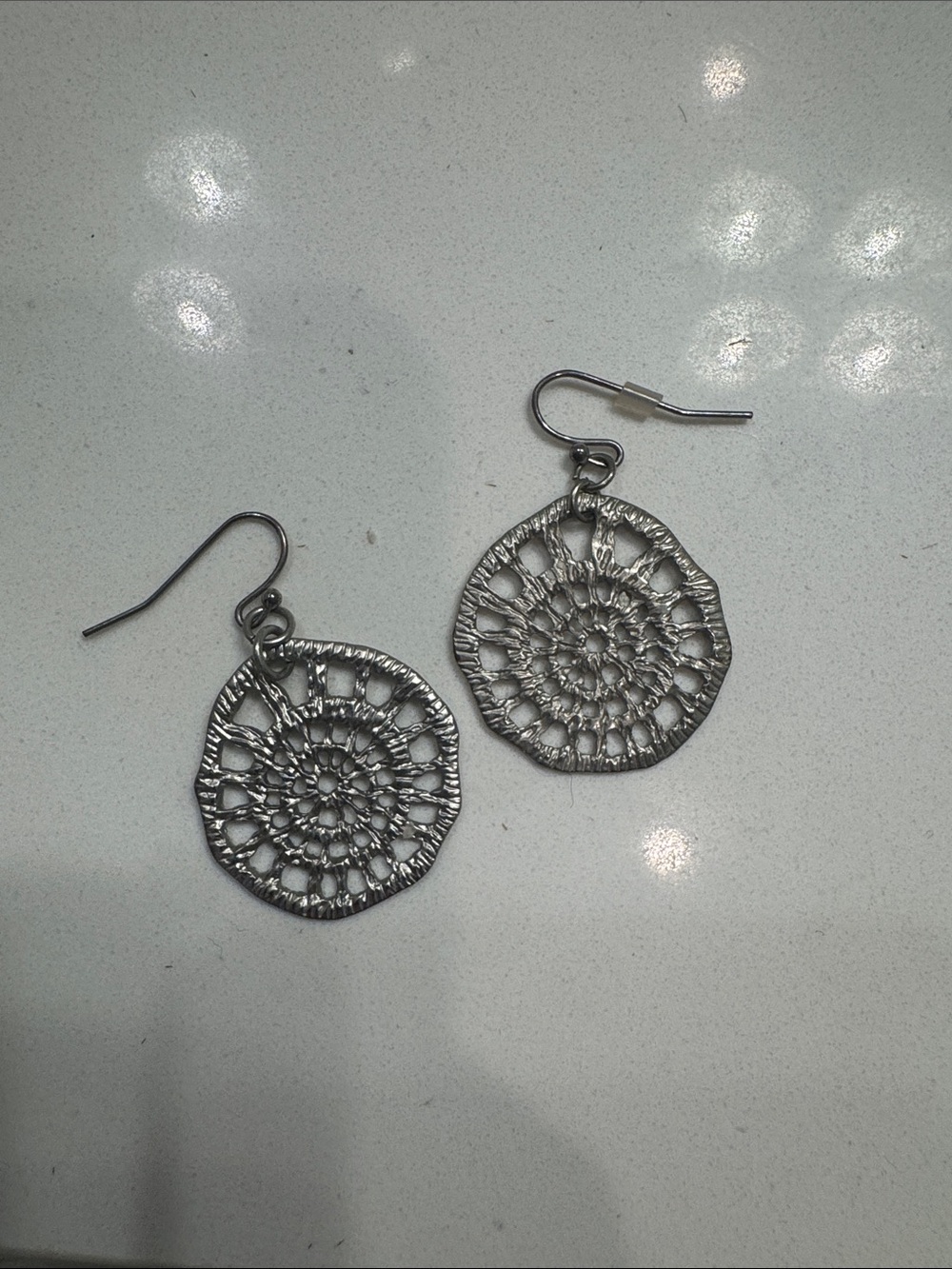 Delicate Silver-Tone Crochet Disc Drop Earrings - Women Jewelry
